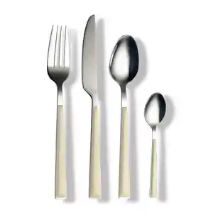 Echtwerk Besteckset, Creme, Silber, Metall, 24-teilig, ergonomischer Griff, rostfrei, lebensmittelecht, Essen & Trinken, Besteck, Besteck-Sets