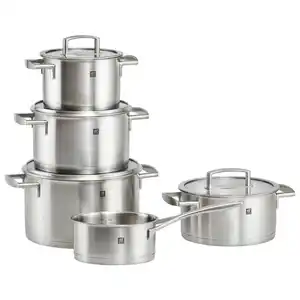 Zwilling Kochtopfset Vitality, Edelstahl, Metall, 5-teilig, 16 cm,20 cm,16 cm, 2 l,3,5 l,6 l,3 l,1,5 l, Messskala, breiter Schüttrand, geschmacksneutral, Sandwichboden, optimale Wärmeverteilung, Ko