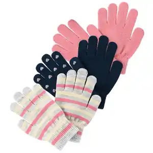 3 Paar Mädchen Handschuhe im Set DUNKELBLAU / ROSA / GRAU