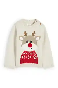 C&A Rudolf-Baby-Weihnachtspullover, Beige, Größe: 92