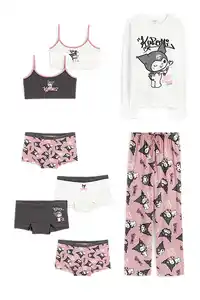 C&A Kuromi-Set-Pyjama, 2 Bustiers und 3 Boxershorts, Weiß, Größe: 122-128