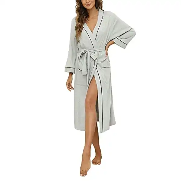 Bild 1 von HEARTNICE Bademantel Damen 100% Baumwolle, Sauna Bademantel Damen leicht Morgenmantel Kimono Hausmantel lang