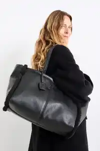 C&A Großer Shopper-Lederimitat, Schwarz, Größe: 1 size