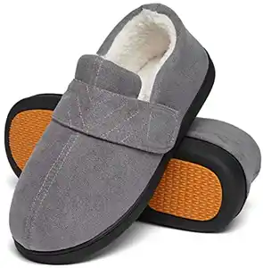 Mishansha Hausschuhe Männer Plüsch Pantoffeln Herren Memory Foam Slippers Warme Indoor Winterschuhe Kadettengrau Gr.48