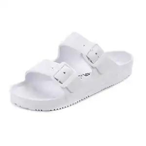 VICT POPU Pantoletten Damen mit Fussbett Sandalen Flach rutschfest Sommer Badelatschen Lässig Eva Slides Erwachsene Schlappen Weiß 36