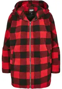 URBAN CLASSICS Winterjacke Damen Ladies Hooded Oversized Check Sherpa Jacket (1-St), Rot