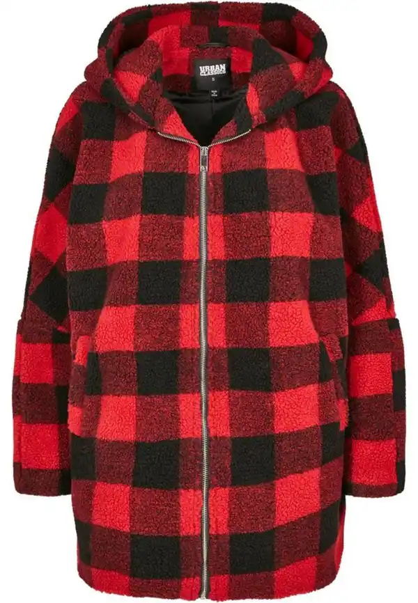 Bild 1 von URBAN CLASSICS Winterjacke Damen Ladies Hooded Oversized Check Sherpa Jacket (1-St), Rot