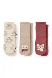 C&A Multipack 3er-Bärchen-Baby-Anti-Rutsch-Socken mit Motiv, Beige, Größe: 15-17