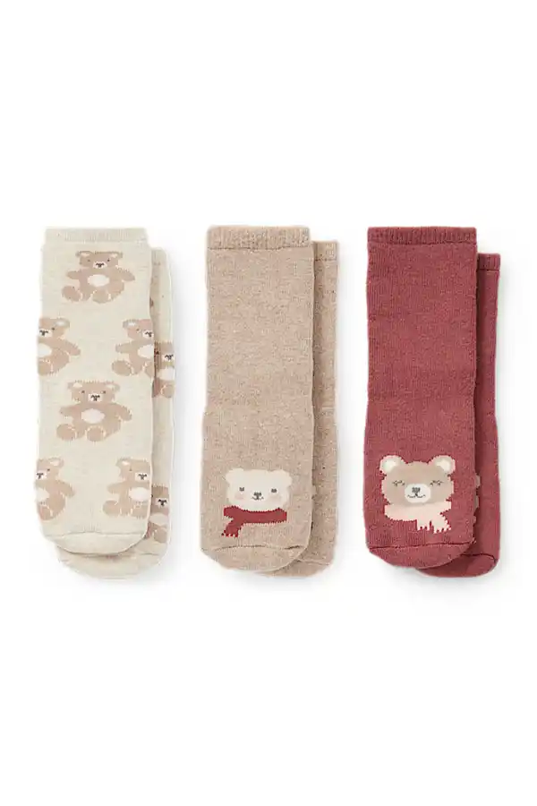 Bild 1 von C&A Multipack 3er-Bärchen-Baby-Anti-Rutsch-Socken mit Motiv, Beige, Größe: 15-17