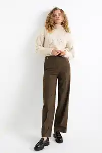 C&A Stoffhose-High Waist-Wide Leg-kariert, Braun, Größe: 34