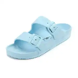 VICT POPU Pantoletten Damen mit Fussbett Sandalen Flach rutschfest Sommer Badelatschen Lässig Eva Slides Erwachsene Schlappen Himmelblau 41