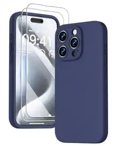 GOODVISH 3 in 1 für iPhone 15 Hülle mit 2 Stück Schutzfolie, Premium Liquid Silikon Mikrofaserfutter Handyhülle |Upgraded Kameraschutz| Rundumschutz stoßfeste Case für iPhone 15 6.1"