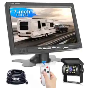 Podofo RüCkfahrkamera Funk Kamera Set mit 7" LCD Monitor ,IP69 Wasserdicht,18 IR Nachtsicht für Wohnmobil/Wohnwagen/LKW/Anhänger/Schwertransport/Landwirtschaft(12-24 Volt)