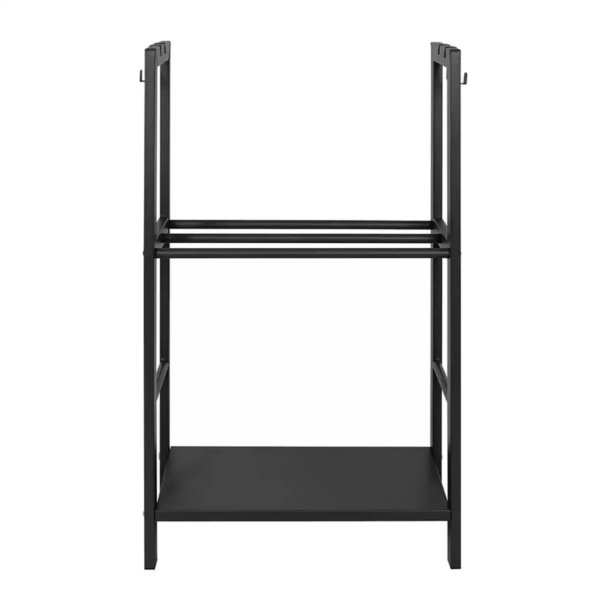 Bild 4 von modernes Kaminholzregal mit 2 Ablagen & 4 Haken für Kaminbesteck schwarz