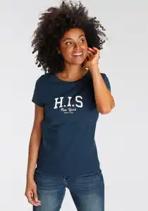 H.I.S T-Shirt mit Logo-Print vorne, Blau