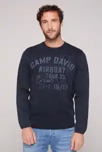 CAMP DAVID Rundhalspullover mit Logoprints vorne und hinten, Weiß