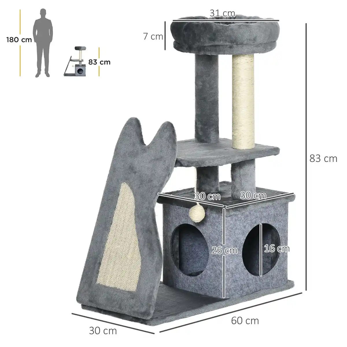Bild 3 von Kratzbaum 83H cm Kletterbaum Katzenbaum mit Katzenhöhle Kratzbrett Grau