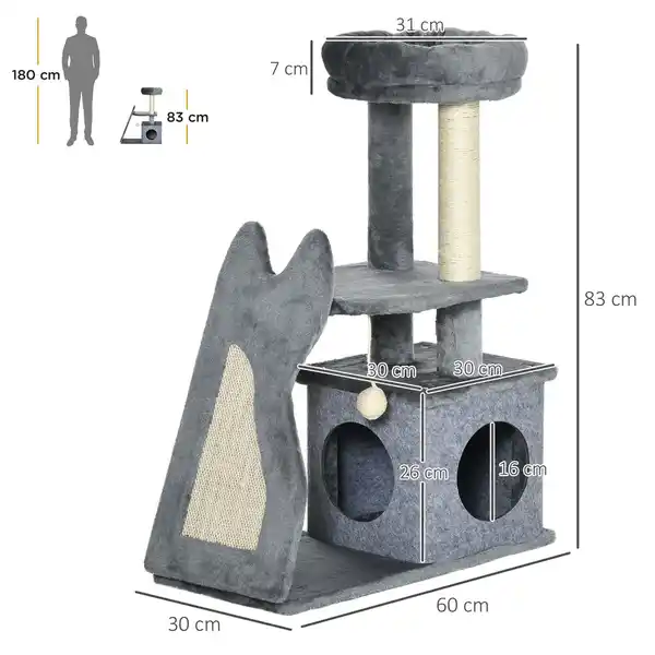Bild 3 von Kratzbaum 83H cm Kletterbaum Katzenbaum mit Katzenhöhle Kratzbrett Grau