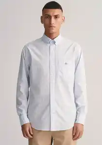 Gant Langarmhemd REG POPLIN GINGHAM SHIRT mit Logostickerei auf der Brust, Blau