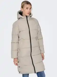 ONLY Steppmantel ONLAMANDA LONG PUFFER COAT mit Kapuze, Beige