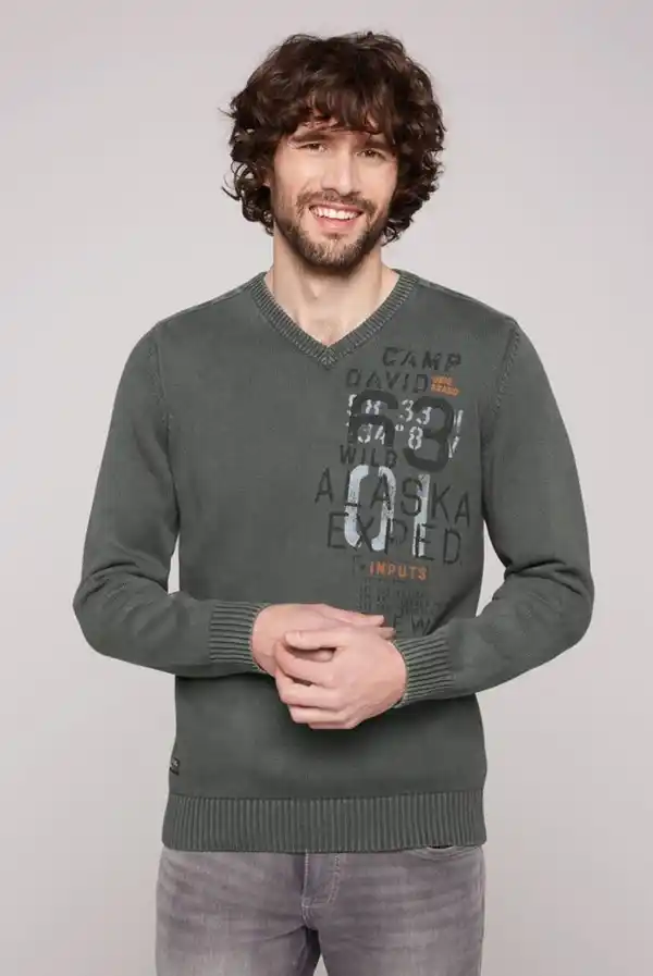 Bild 1 von CAMP DAVID Strickpullover mit Logoprints vorne und hinten, Grün