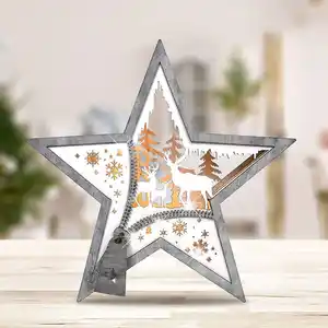 Weihnachtlicher LED-Dekostern aus Holz 36cm Grau/Weiß