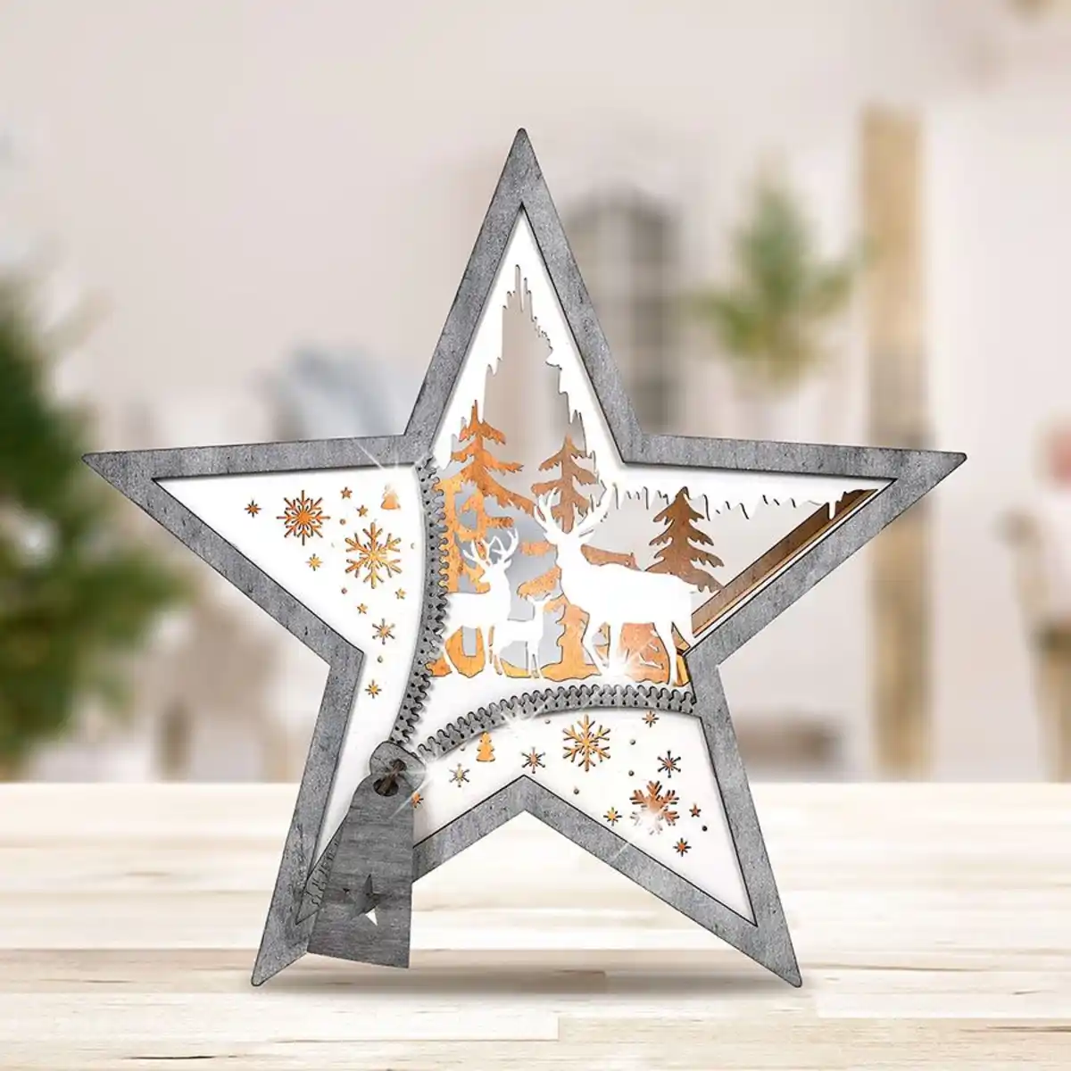 Bild 1 von Weihnachtlicher LED-Dekostern aus Holz 36cm Grau/Weiß