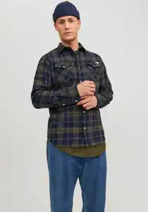 Jack & Jones Langarmhemd JJSHERIDAN FALL CHECK SHIRT LS mit Brusttaschen, Grün