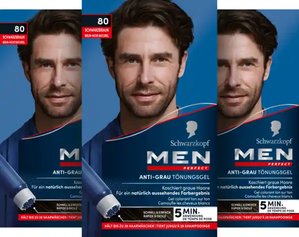 Bild 1 von Schwarzkopf Men Perfect Anti-Grau-Tönungs-Gel 80 Schwarzbraun 3er Vorteilsset