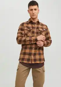 Jack & Jones Langarmhemd JJSHERIDAN FALL CHECK SHIRT LS mit Brusttaschen, Braun