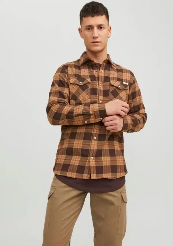 Bild 1 von Jack & Jones Langarmhemd JJSHERIDAN FALL CHECK SHIRT LS mit Brusttaschen, Braun