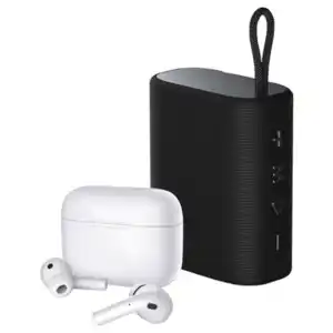 In-Ear-Kopfhörer und Bluetooth Speaker, schwarz