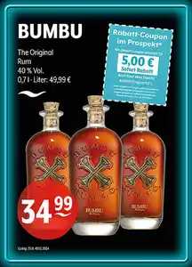 BUMBU The Original Rum 40 % Vol.Rabatt-Coupon über 5,00 € im Handzettel!