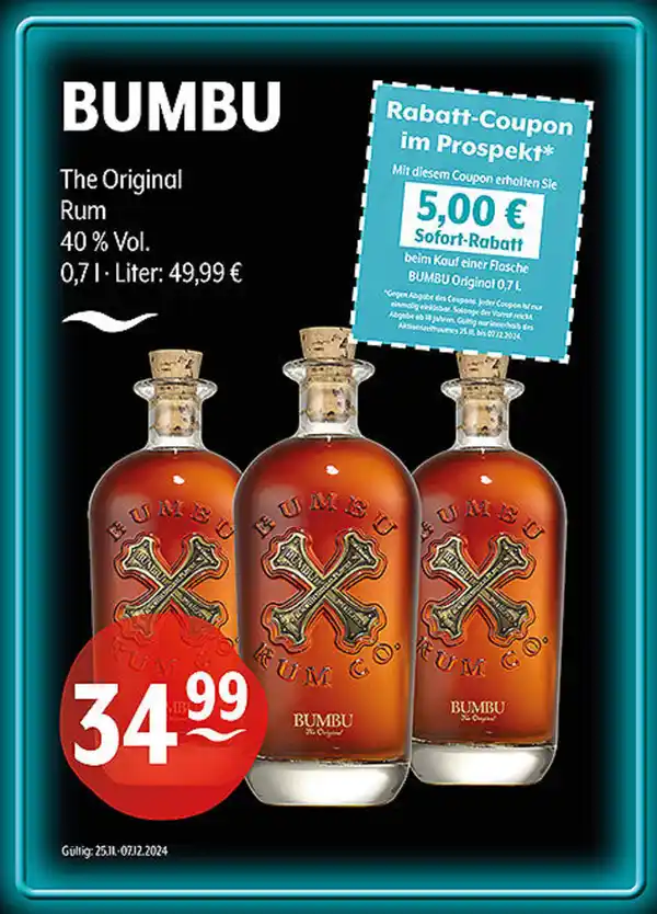 Bild 1 von BUMBU The Original Rum 40 % Vol.Rabatt-Coupon über 5,00 € im Handzettel!