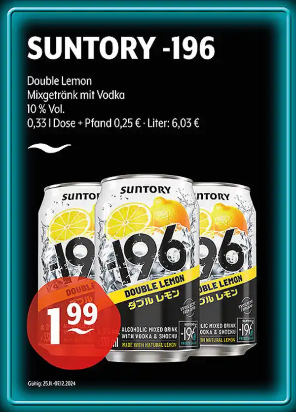 Bild 1 von SUNTORY -196 Double Lemon Mixgetränk mit Vodka 10 % Vol.