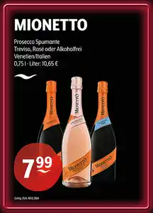 MIONETTO Prosecco Spumante Treviso, Rosé oder Alkoholfrei Venetien/Italien