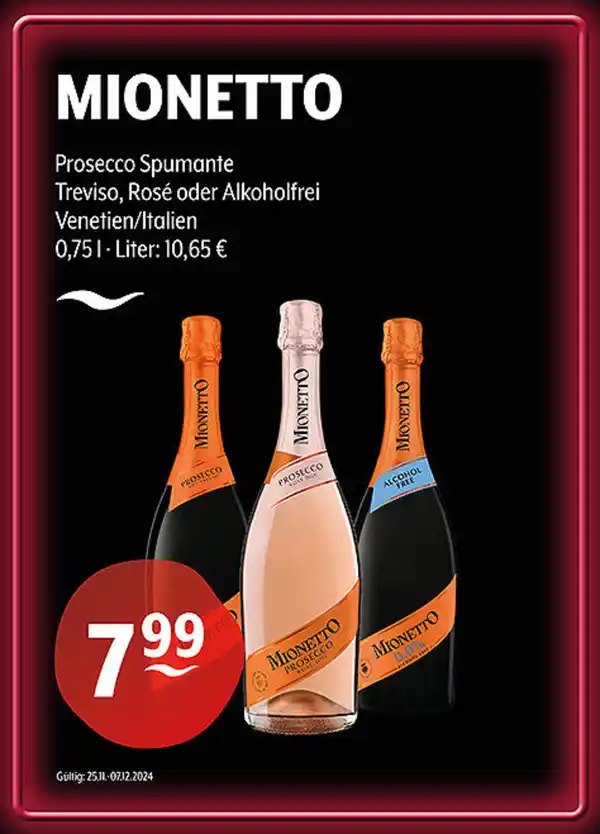 Bild 1 von MIONETTO Prosecco Spumante Treviso, Rosé oder Alkoholfrei Venetien/Italien