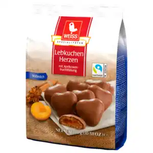 Weiss Lebkuchen Herzen mit Aprikosenfruchtfüllung Vollmilch 300g