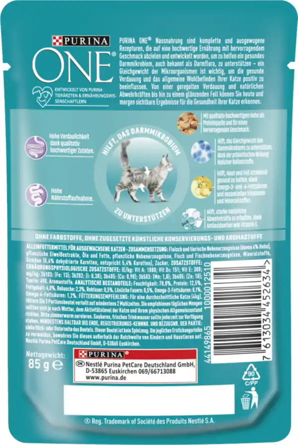 Bild 2 von Purina ONE Sensitiv zarte Stückchen in Sauce mit Huhn & Karotten, 85 g