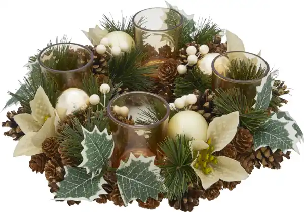 Bild 2 von IDEENWELT Adventskranz mit Teelichtgläsern gold