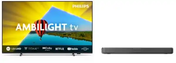 Bild 1 von 75PUS8079/12 189 cm (75") LCD-TV mit LED-Technik mattschwarz inkl. TAB5109/10 2.0 Soundbar dunkelgra