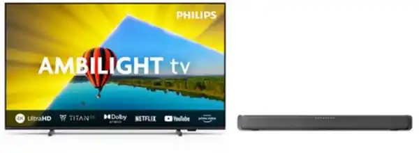 Bild 1 von 65PUS8079/12 164 cm (65") LCD-TV mit LED-Technik mattschwarz inkl. TAB5109/10 2.0 Soundbar dunkelgra