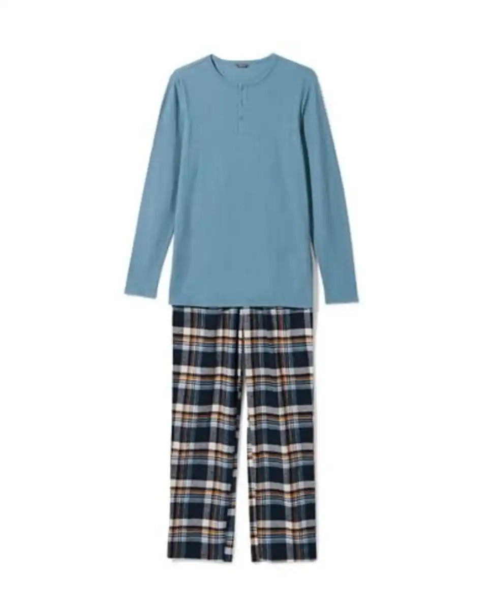 Bild 1 von Herrenschlafanzug Flanell und Waffel mittelblau