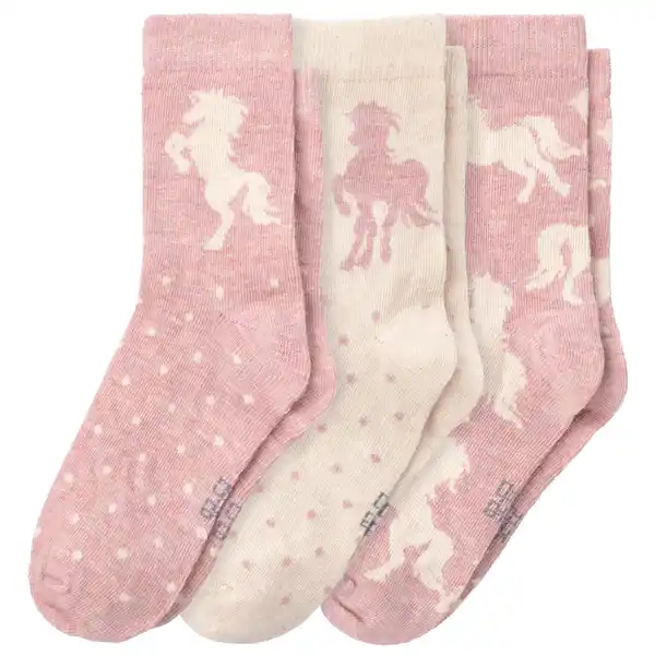 Bild 1 von 3 Paar Mädchen Socken mit Einhorn-Motiven HELLROSA / CREMEWEISS