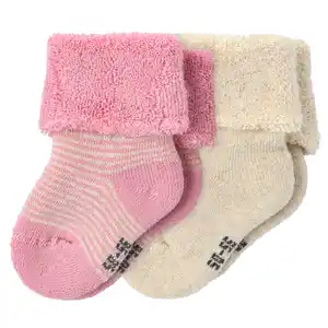 2 Paar Erstlingssocken mit Frottee ROSA / BEIGE