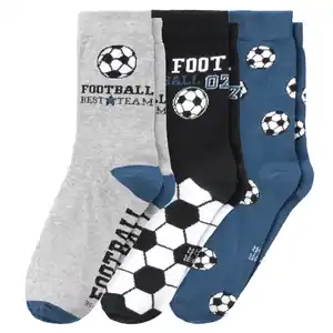 3 Paar Jungen Socken mit Fußball-Motiven SCHWARZ / GRAU / DUNKELBLAU