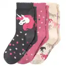 Bild 1 von 3 Paar Mädchen Socken mit Einhorn-Motiven BEIGE / PINK / DUNKELGRAU