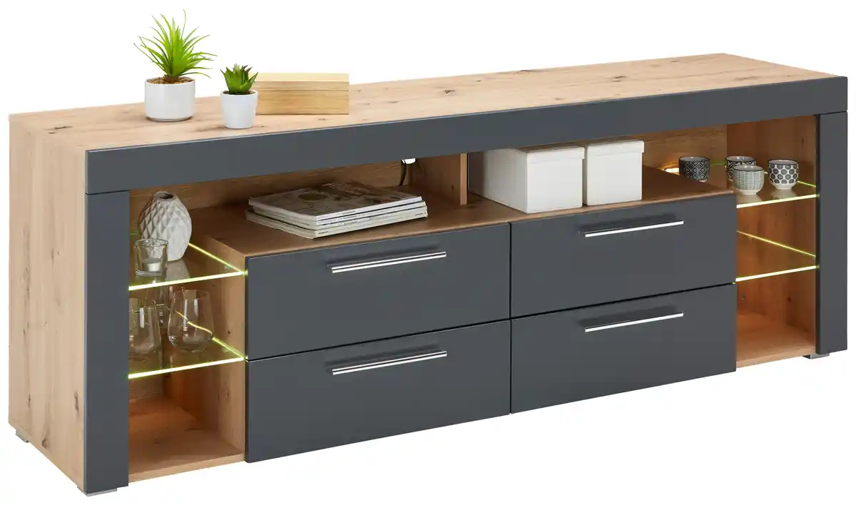 Bild 1 von Lowboard in Eichefarben/Grau, Grau, Eichefarben