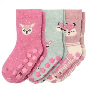 3 Paar Baby Stoppersocken mit Tieren FUCHSIA / MINT / ROSA