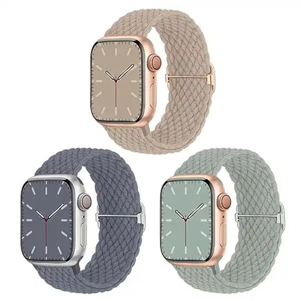 Bild 1 von Geflochtenes Armband Kompatibel mit Apple Watch 38mm 40mm 41mm 42mm 44mm 45mm 49mm, Nylon Elastisches Dehnbares Band für Apple Watch 9 8 SE 7 6 5 4 3 2 1, 3 Stück